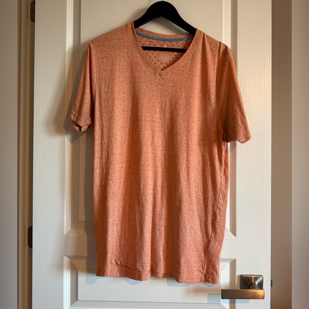 Essentials Men's Heathered V-Neck Tee in Rust Orange